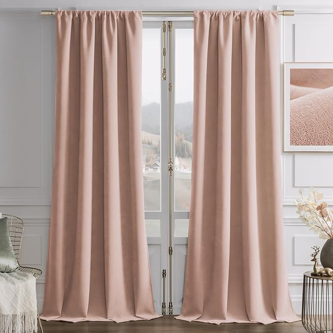 Joydeco Candy Pink Velvet Curtains 96 Inches 2 Panels, Luxury Thermal Insulated Soft Pink Curtains for Bedroom & Living Room, Room Darkening Velvet Drapes, Rod Pocket (52W x 96L)