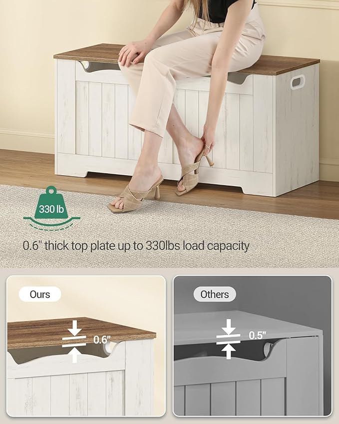Hzuaneri 39.4" Storage Chest, Storage Bench Trunk with 2 Hinge, Wooden Box, Lift-Top Chest Organizer, Shoe Bench for Entryway, Bedroom, Living Room, White and Brown SB01014B
