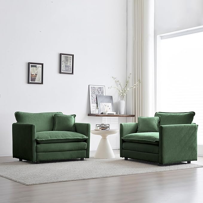 mikibama 41.4" W Single Seat Sofa, Chenille Comfy Deep Upholstered Couch Armchair with Toss Pillow for Living Room Bedroom Office Apartment, Evergreen