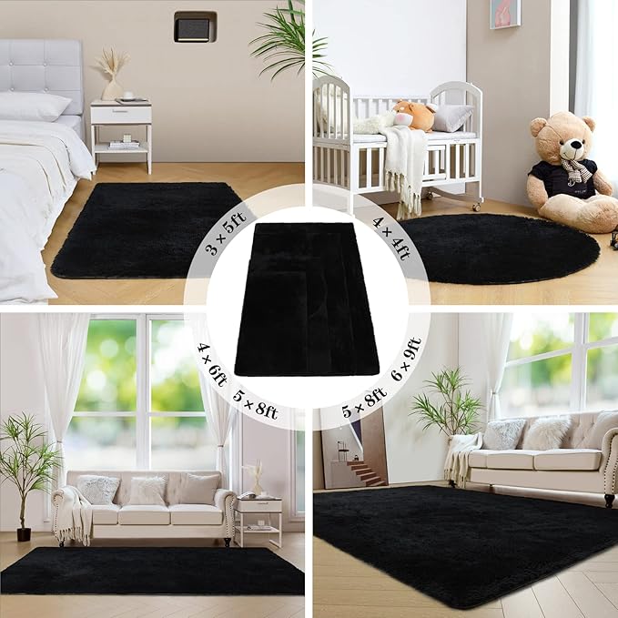 duduta Black Soft Fluffy Rug 5x8 ft, Shag Fuzzy Plush Rectangle Carpet for Bedroom Nursery Living Room Home Decor