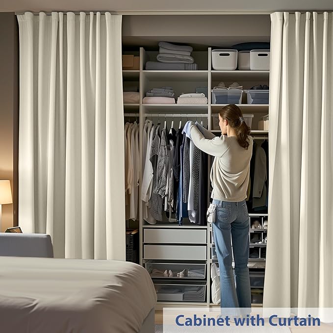 Room Divider Ceiling Mounted Curtains Track Sets Extra Wide Blackout Curtain Flexible Tracks for Bedroom Privacy Partition Separator,1 Panel Beige Drape and White Rail, W8.3 x H10ft