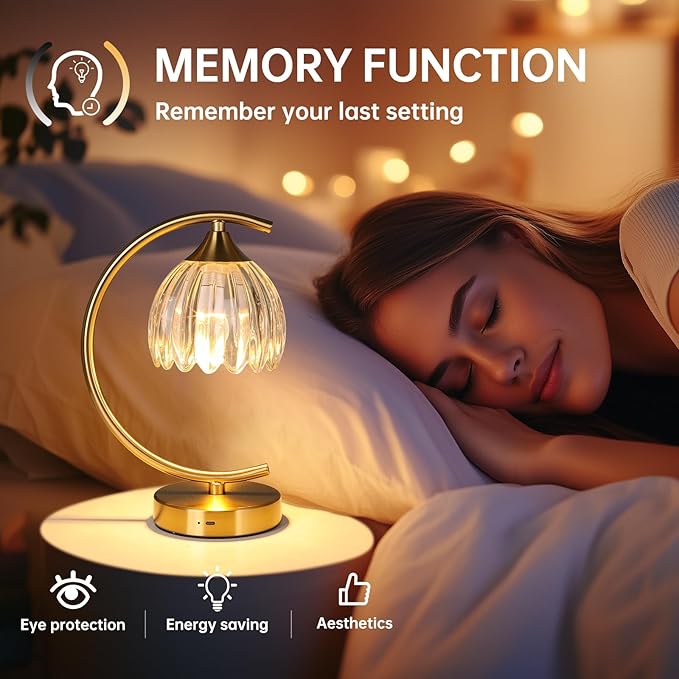 Tulip Table Lamp with 5200mAh Battery & Touch Control, Cordless Lamp with 3 Color Temperatures Clear Bulb, Rechargeable Small Table Lamps for Living Room, Bedside, Desk (Transparent Tulip)