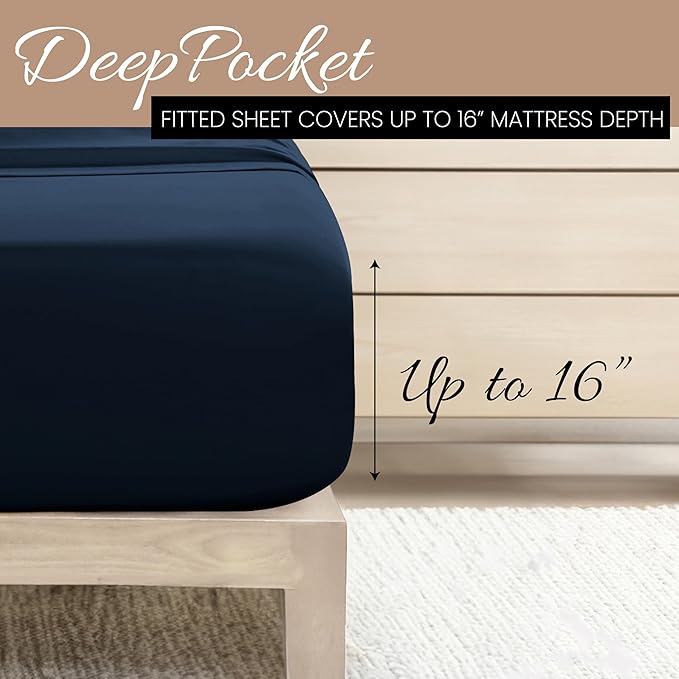 Linen Market Bed Sheets for Twin Size Bed (Navy) - Sleep Better Than Ever with These Soft and Cooling Twin Sheets - Deep Pocket Fits 16" Thick Beds - 3 Piece Twin Sheet Set