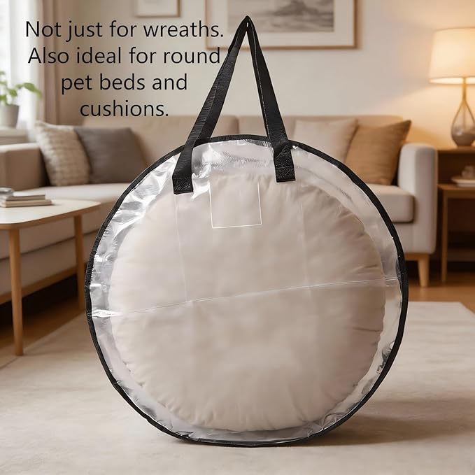 4 Pack Clear Christmas Wreath Storage Bags 24 Inch - Waterproof Oxford Wreath Container with Dual Zipper and Reinforced Handles for Artificial Wreath, Garland and Holiday Decor Organization