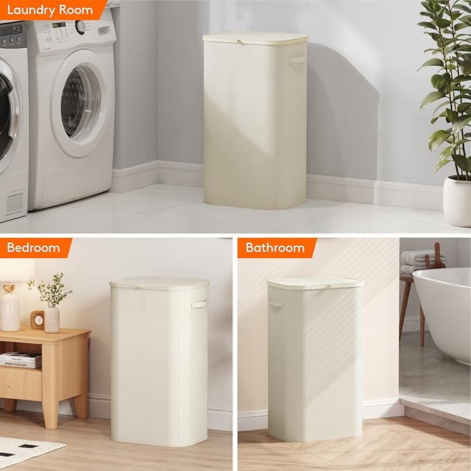 Lifewit 105L Laundry Basket with Lid, Large Laundry Hamper with Plastic Handles and Removable Bag, Foldable Tall Dirty Clothes Hampers for Laundry for Laundry Room, Bedroom, Bathroom, Dorm, White