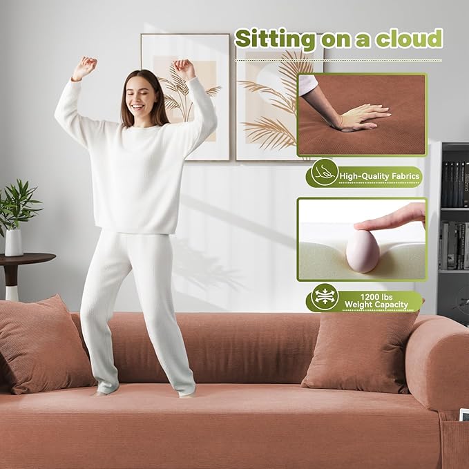 Convertible Futon Sofa Bed,80" Folding Pull Out Couch Bed with Storage,Queen Sleeper Sofa Bed,Compressed Couch in a Box,Corduroy Boneless Couches for Living Room,Pink