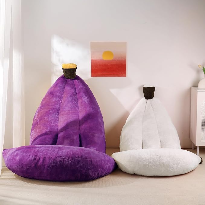 Banana Bean Bag Chair with Ottoman, Floor Sofa Bed with Footrest, Comfy Convertible Lounger for Adults, Plush Couch for Bedroom, Living Room or Dorm, L-Violet