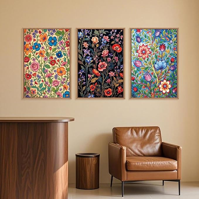 LHIUEM Large Vintage Botanical Flower Framed Canvas Wall Art,Abstract Colorful Wildflower Wall Decor,Rustic Bouquet Wall Painting,Poster Artwork for Living Room,Bedroom,Dining Room,Office -24"x36"x3