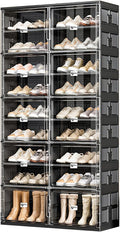 36 Pairs Portable Shoe Storage Cabinent of 3-Step Fast Installation,Plastic Shoe Box with Magnetic Clear Door for Entryway, Enclosed Shoe Rack for Sneaker, Heels etc.. (2Row, 9Tier)