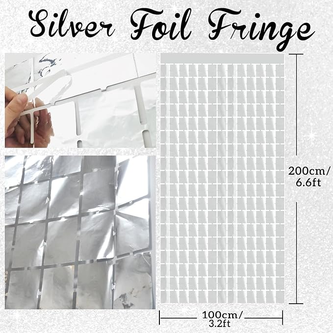 GOER Silver Party Backdrop Metallic Tinsel Foil Fringe Curtains Photo Booth Props for New Year's Eve Graduation Wedding Baby Shower Bachelorette Christmas Holiday Celebration Party Decorations