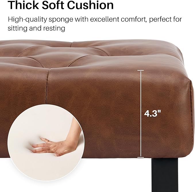55.5" End of Bed Bench, Modern Leather Button Tufted Bedroom Bench, Upholstered Storage Shoe Bench with Metal Base, Dinning Table Bench for Living Room, Bedroom, Entryway,Brown