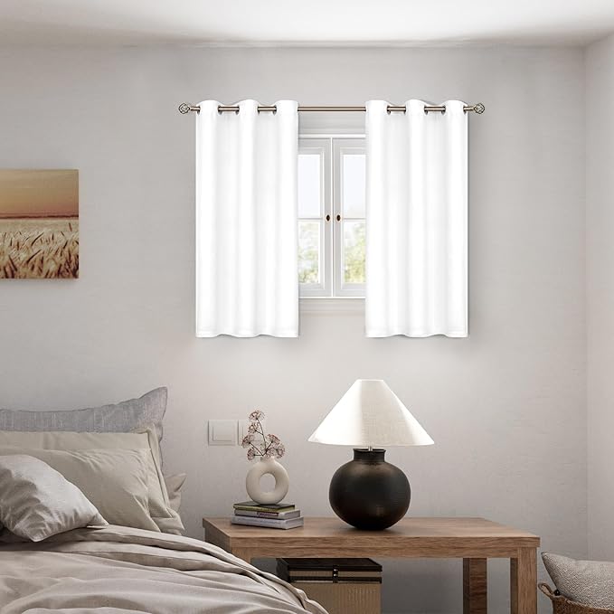 BGment Short 100% Blackout Curtains for Bedroom, Thermal Insulated Energy Efficiency Noise Reducing Grommet Curtains 54 Inch Length with Liner for Small Window 2 Panels Each 42 Inch Wide, Pure White