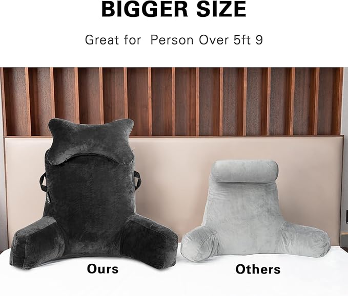 SLIGUY Reading Pillow-Bed Rest Pillow with Detachable Neck Roll & Higher Support Arm for Sitting in Bed Couch or Floor-Backrest Reading Pillow Adult Back Pillow for Reading/Watching TV/Gaming,Black