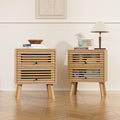 Nightstand Set of 2, Side Table, End Table, Mid Century Modern Nightstand with Hollowed Drawers, Bedside Tables, Small Nightstands with Storage for Bedroom, Oak