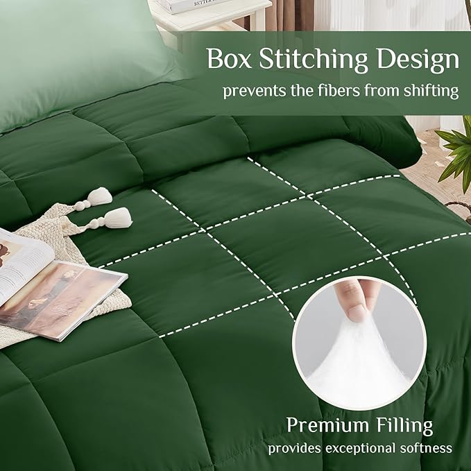 JOLLYVOGUE Full Comforter Set, Ultra-Soft Bed in a Bag Full Size 7 Pieces, Oeko-TEX Certified Bedding Set with Down Alternative Comforter, Sheets, Pillowcases & Shams, Dark Green & Light Green