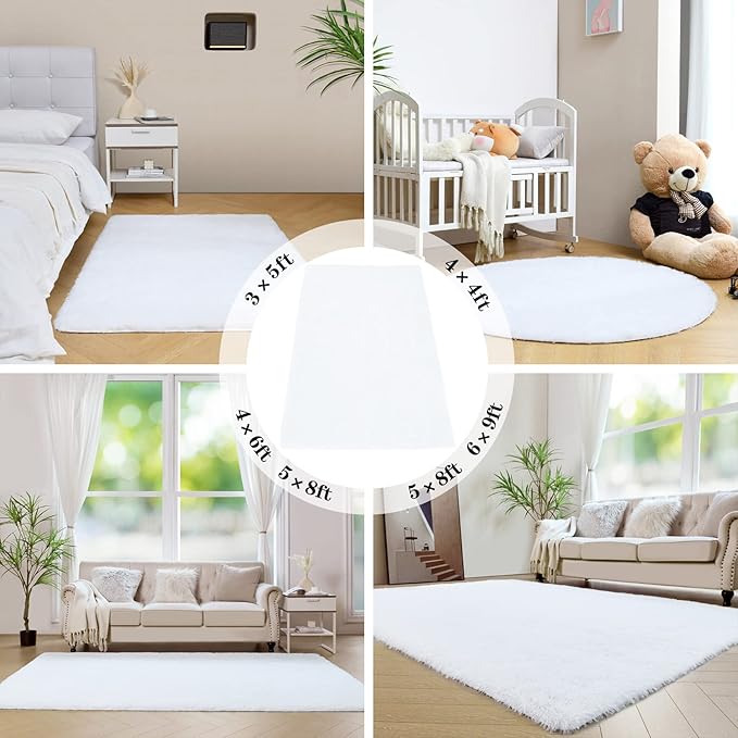 duduta White Soft Fluffy Rectangle Rug 3x5 ft, Shag Furry Plush Throw Rug for Bedroom Nursery Living Room Home Decor