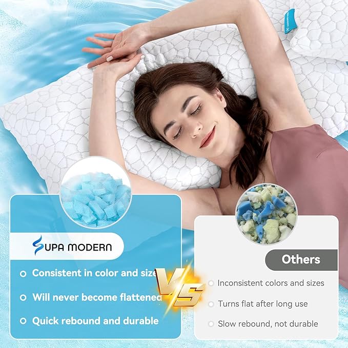 Cooling Pillows King Size Set of 2 Pack Shredded Memory Foam Pillows for Sleeping, Adjustable Cool Bed Pillow for Side Back Stomach Sleepers, Luxury Gel Neck Pillow for Neck and Shoulder Pain Relief