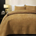 Powdion Velvet Quilt King Size,Bedspread Quilted Bedding Set,Luxurious Soft Coverlet Set Lightweight Velvet Comforter with Pillow Shams Brown, 96x106 Cross Stitch Striped Quilt Set