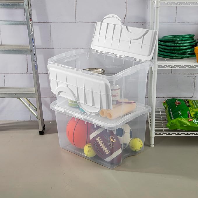 Sterilite 6-Pack Stackable Storage Bin with Lid, Clear Plastic Design, 48 Quart