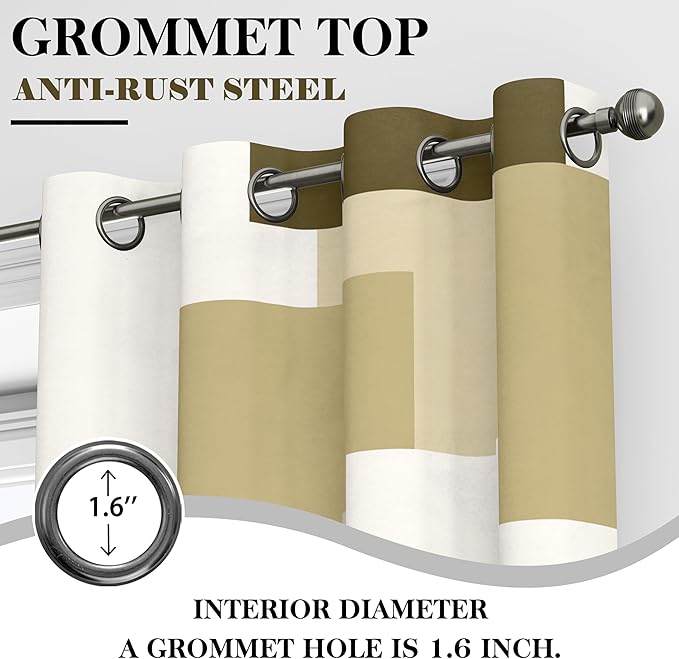 Beige 100% Blackout Curtains for Bedroom 63 inch Long 2 Panels Set White Beige Modern Abstract Geometric Black Out Curtains Insulated Room Darkening Window Drapes for Living Room, 52Wx63L