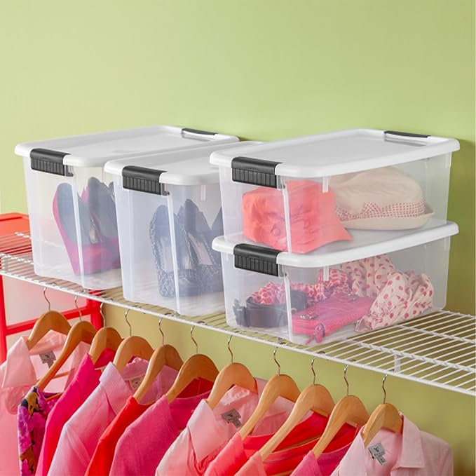 Sterilite 12-Pack Ultra Latching Box, Storage Bins with Lids, Clear Plastic, 18 Quart - Heavy-Duty Organizing Containers for Closet, Bathroom, and Office