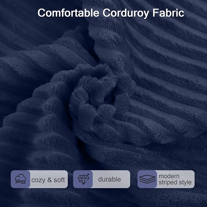 MeMoreCool Square Stuffed Pouf Ottoman Foot Rest, Corduroy Floor Pouf Foot Stool with Foam Chunk Filling, Soft Stuffed Ottoman Footrest for Living Room, Navy