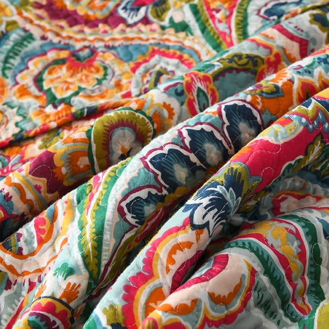 Cotton Bedspread Quilt Sets, Reversible Bedding Coverlet Sets Comforter, Gorgeous Red Floral Paisley Bedspread, Queen Size