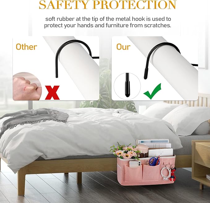 Ozzptuu Bedside Storage Caddy/Bedside Hanging Storage Bag for Headboards Bunk Beds Dorm Rooms Book Phone Magazine Holder (2PC Light Pink)