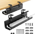 Under Desk Cable Management Tray No-Drill 2 Pack 16.9‘’ Wire Cord Organizers, Cable Management Under Desk for Home and Office No Damage Black