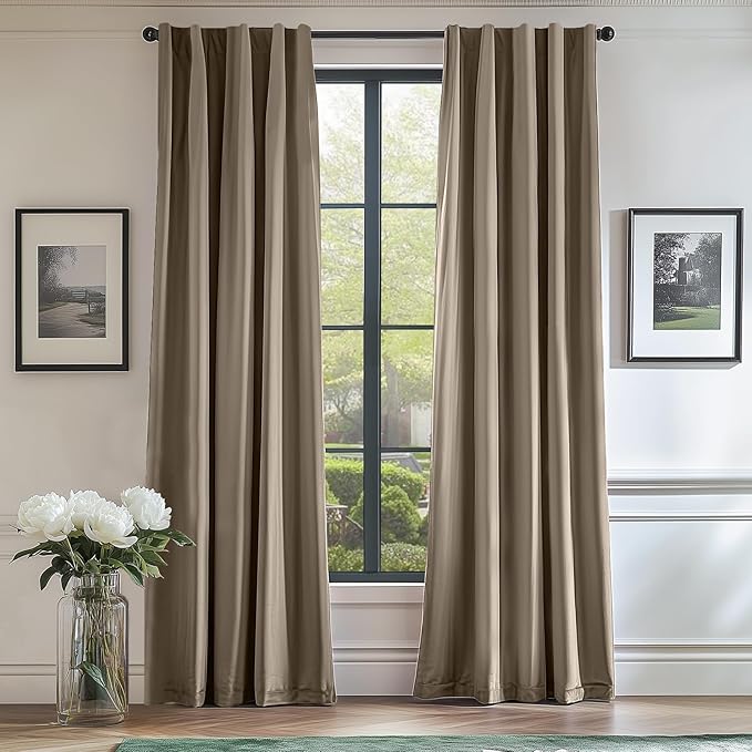 Lazzzy Velvet Blackout Curtains Thermal Insulated Room Window Drapes Super Soft Luxury Curtains for Living Room Bedroom Rod Pocket 2 Panels, Light Taupe, 52" W x 90" L