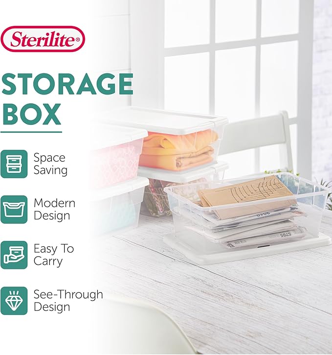 Sterilite 36-Pack 6 Quart Storage Box, Stackable Clear Plastic Bins with Snap-On Lids - Heavy-Duty Organizing Containers for Closet, Bathroom, and Office