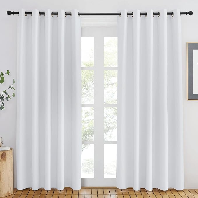 NICETOWN Room Darkening Curtain for Living Room - Easy Care Solid Thermal Insulated Grommet Doorway Window Curtain Drape for Bedroom (1 Panel, W66 by L84, Greyish White)