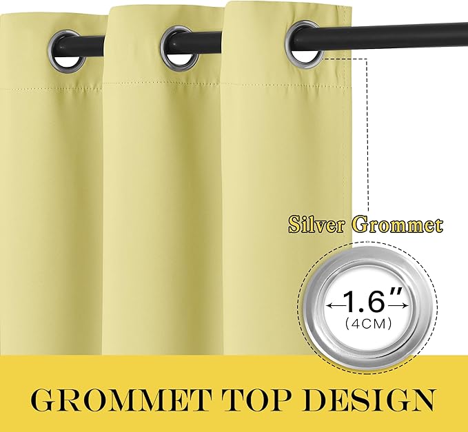 NICETOWN Sliding Door Window Treatment Blackout Patio Door Curtain Panels, Privacy Thermal Drapes for Bedroom Living Room Department with Grommet Top (Paler Yellow, W66 x L110)