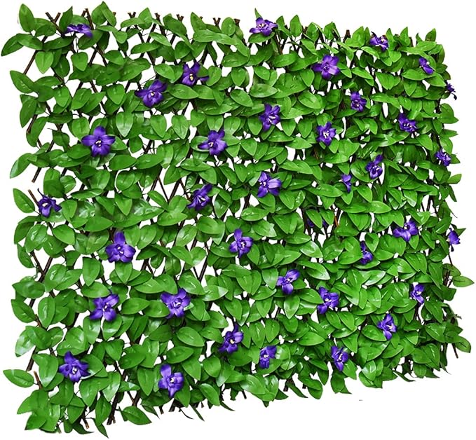 GLANT Expandable Fence Privacy Screen for Balcony Patio Outdoor,Decorative Faux Ivy Fencing Panel,Artificial Hedges (Single Sided Leaves) (1, Purple Flowers)