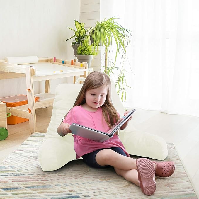 Nestl Reading Pillow for Kids & Teens with Shredded Memory Foam, Backrest Pillows for Reading, Watching, and Gaming, Use on The Couch, Bed, or Floor, Adjustable Support with Washable Cover Off White