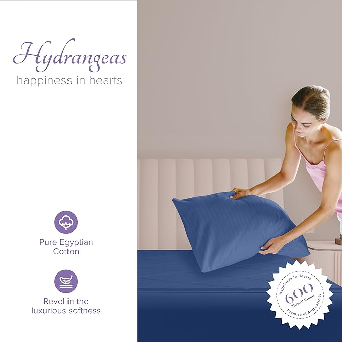 Carressa Linen 100% Egyptian Cotton Pillow Cases Queen Size Set of 2 - Luxury 600 Thread Count Deep Blue Standard/Queen Size Pillowcases, Silky Soft, Cooling Sateen Weave Hotel Quality Pillow Cover