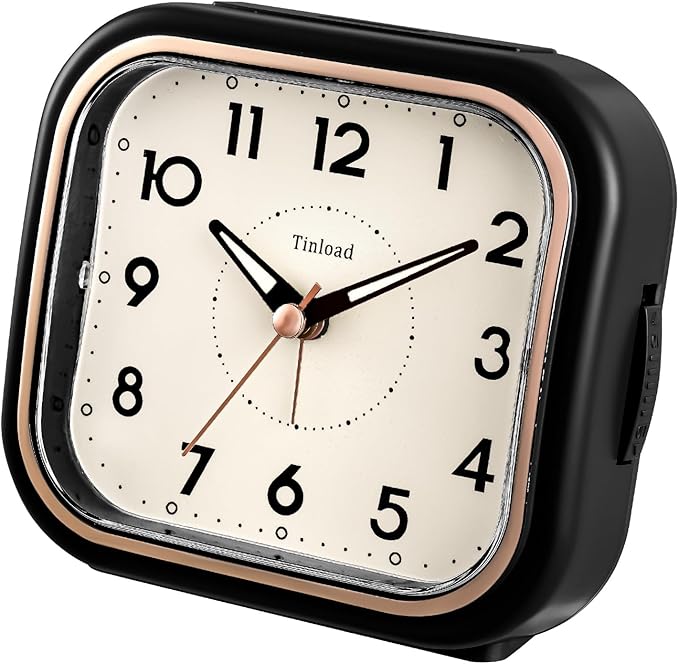 4.5" Vintage Retro Analog Alarm Clock, Super Silent Non Ticking Clock with Manual Light, Snooze, Battery Operated, Simply Design, for Living Room, Bedroom, Bedside, Desk(Black)