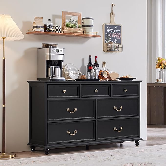 Farmhouse Dresser and Nightstand Sets 3 Piece, Nightstands Set of 2 and 7 Drawers for Bedroom, 54" Wide Dresser and 24" Inch Night Stand Set for Bedroom, Living Room, Hallway