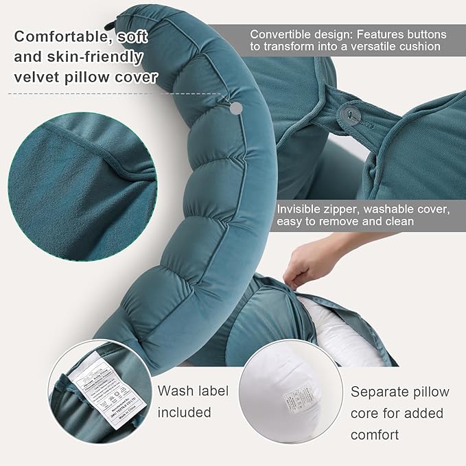 Peallow(Pat. Pend) – Long Round Body Pillow for Adults, Bolster Pillow for Sleeping, Soft and Supportive Pillow for Sleeping & Lumbar Support (Slate Blue,59")