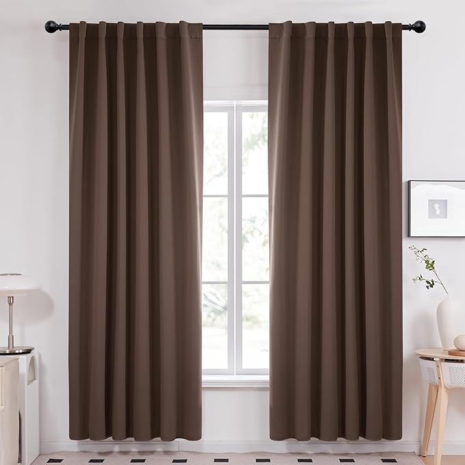 Deconovo Blackout Curtains, Thermal Insulated, W52 x L95 2 Panels, Back Tab, Machine Washable, Room-Darkening Drapes for Bedroom/Living Room Brown