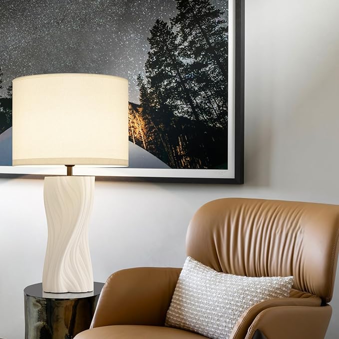 Modern Plug in Ceramic Table Lamps Large 26.75In White Table Lamp Living Room