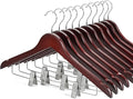 TOPIA HANGER Wooden Suit Hangers with Adjustable Metal Clips (10 Pack), Solid Wood Clothes Hangers, 360° Swivel Hook, Premium Pants Hangers for Clothes Coat, Jeans, Blouse- Cherry CT28M