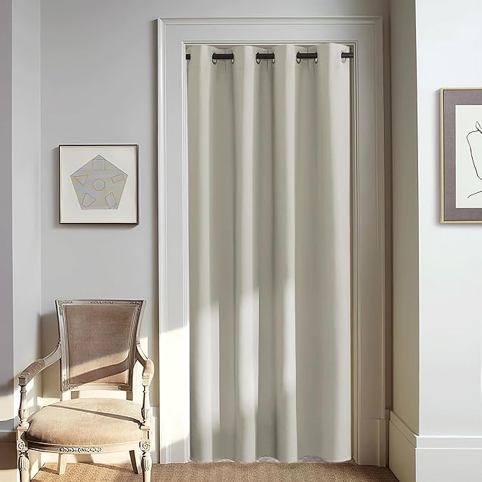 NICETOWN Blackout Natural Curtain for Living Room - Grommet Thermal Insulated Solid Room Darkening Thermal Curtain Drape Sound Reducing for Bedroom (1 Panel, W46 x L80)