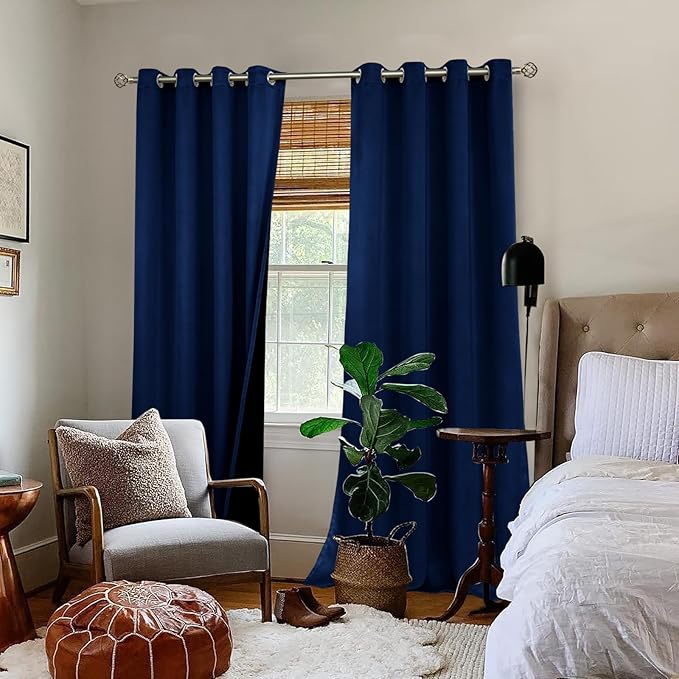 BGment Navy Blue Blackout Curtains 95 Inches Long 2 Panels Set for Living Room, Thermal Insulated 100% Light Blocking Curtains & Drapes, Grommet Soundproof Curtains for Bedroom Window, Each 52 Wide