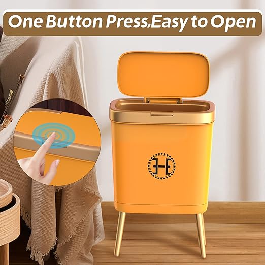 Procade Bedroom Trash Can with Lid,Slim Bathroom Trash Cans with Lids, Dog Proof Trash Bin with Press Top Lid,Modern Gold Trash Can Plastic Waste Basket for Living Room, Office,Kitchen, 4 Gal-Orange