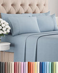 Cal King 6 Piece Sheet Set - Cooling & Breathable - Hotel Luxury Bedding, Includes Fitted Sheet for Women, Men, Kids & Teens - 1 Flat, 1 Fitted Sheet, 4 Pillowcases w/Deep Pockets - Heathered Blue