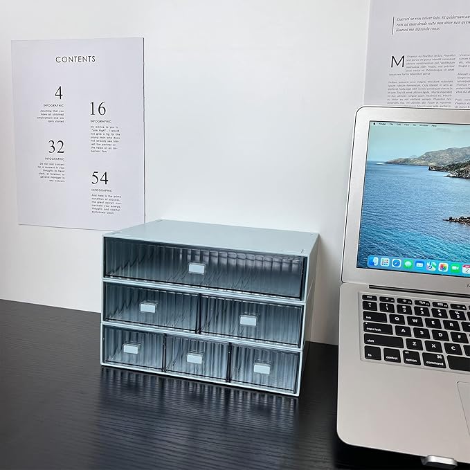 Desk Drawer Organizer, Stackable Office Supplies Desk Organizer, Plastic Plastic Storage Drawer, Desk Grocery Organizer For Stationery/Office Supplies (Blue, 2 Compartment)