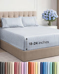 Extra Deep Twin XL Sheet Set - 4 Piece Breathable and Cooling Sheets - Hotel Luxury Bed Sheets Set - Easy Fit - Soft, Wrinkle Free and Comfy Sheets Set - Blue Striped Sheet Set with Extra Deep Pockets