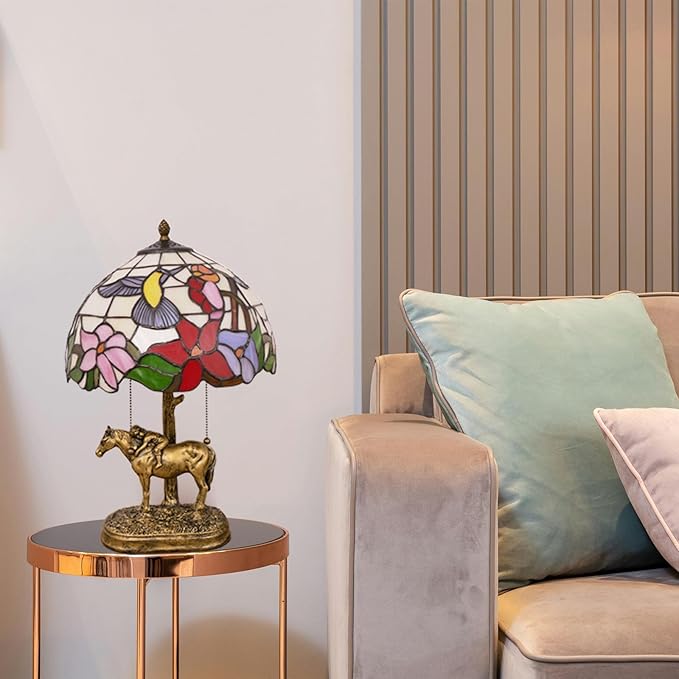 2 Lights Tiffany Table Lamp Stained Glass Table Lamp Victorian Bedside Lamp for Bedroom Living Room Home Coffee Decor,11.8 inch