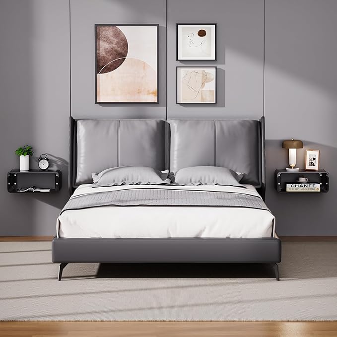 Acrylic Floating Nightstand, Bedside Table, Nightstand Shelf Wall Mounted Bedside Shelf (Black, Small)